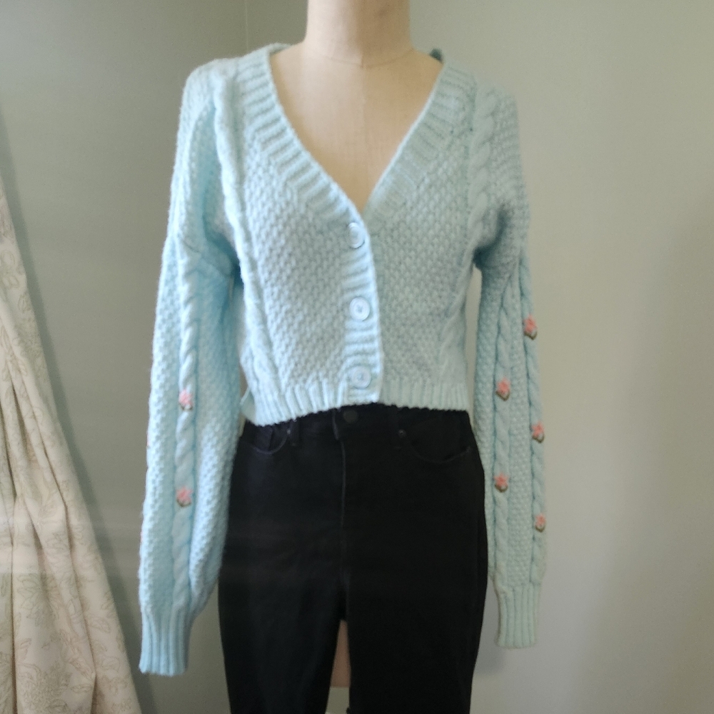 Light Blue Button-Up Women's Sweater